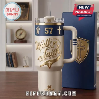 Premium Walk By Faith Gold Cross Stanley Insulated Handled Tumbler