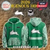 Green custom name South Sydney Rabbitohs Indigenous hoodie with white dot art pattern and NRL Rabbitohs team logo!