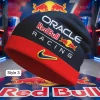 Black and red beanie hat with white ORACLE, red Red Bull, white RACING text, and blue Nike swoosh logo!