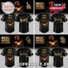 Custom black and gold Rick Ross Port of Miami Tour baseball jerseys for Dodgers, Yankees, Rockies, and Padres fans!