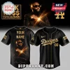 Black and gold custom Dodgers baseball jersey with Rick Ross Port of Miami tour graphic and YOUR NAME text on back!