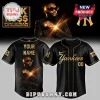 Custom black and gold Rick Ross Yankees baseball jersey with 'YOUR NAME' on the back above a photo of the artist!