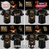 Rick Ross Port of Miami Tour black and gold baseball jersey with MLB team logos like the Dodgers and Yankees!