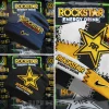 Navy and black beanies, patchwork fabric! Yellow Rockstar Energy Drink star logo with rR symbol, Nike swoosh!