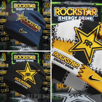 Rockstar Energy Drink Stitched Patchwork Winter Beanie Hat