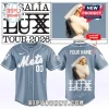 Custom blue Rosalía Lux Tour 2026 baseball jersey with white Mets logo on front and photo of the singer on the back!