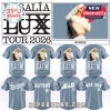 Rosalía Lux Tour 2026 light blue baseball jersey with artist photo! Features Dodgers, Astros, Mets, and Red Sox team options!