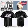 Rosalía LUX TOUR 2026 concept black baseball jersey with white Mets logo on front and an artist graphic on the back!