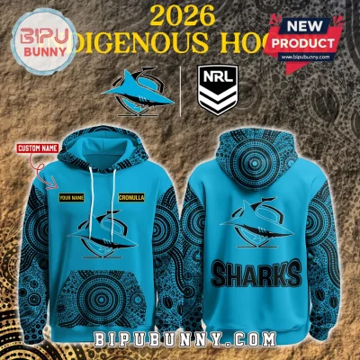 Sharks 2026 Indigenous Heritage NRL Custom Name Blue Hoodie
