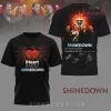 Black Shinedown band t-shirt with red iHeart Radio logo, wings, group photos, awards, and signatures!