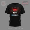 Black tee, distressed red-orange wings graphic, red iHeart Radio logo, white 