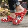 Red Crocs-style clogs, white Coca-Cola logos, Snoopy in sunglasses holding soda can! Pop culture design!