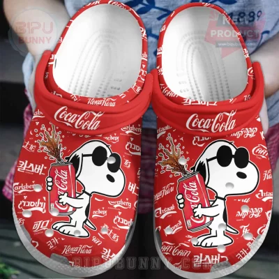 Snoopy Coca Cola Classic Red Multi Language Logo Custom Clog Shoes