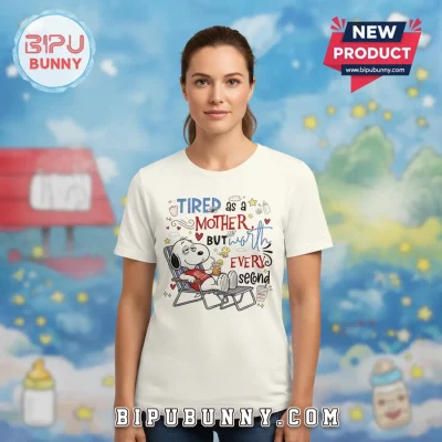 Snoopy Mom Tired as a Mother Maker of Miracles Funny Graphic Tee