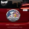 Oval chrome Snoopy Woodstock patriotic emblem with American flags, fireworks, red white blue design! Reads SEMIQUINCENTENNIAL EDITION!