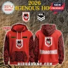 Custom red St. George Illawarra Dragons Indigenous hoodie with black dot art and team logo! Text says 