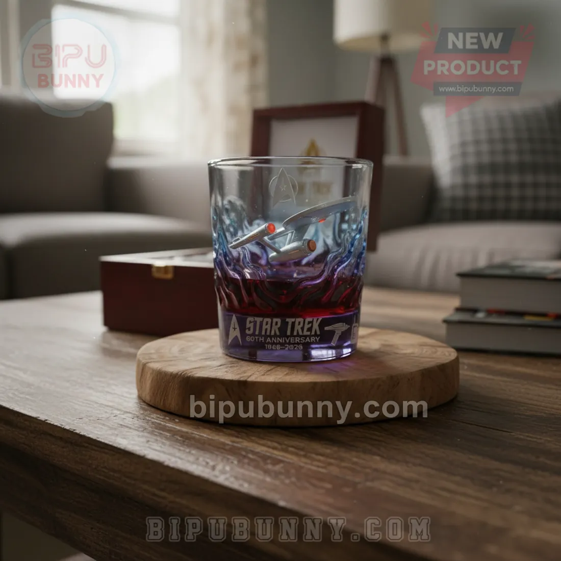 Star Trek 60th Anniversary Collectible USS Enterprise Engraved Whiskey Glass