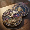 Gold blue metallic Star Trek 60th Anniversary coin! Features USS Enterprise, control panel, Starfleet insignia! Text: STAR TREK 1966-2026, THE FINAL FRONTIER!