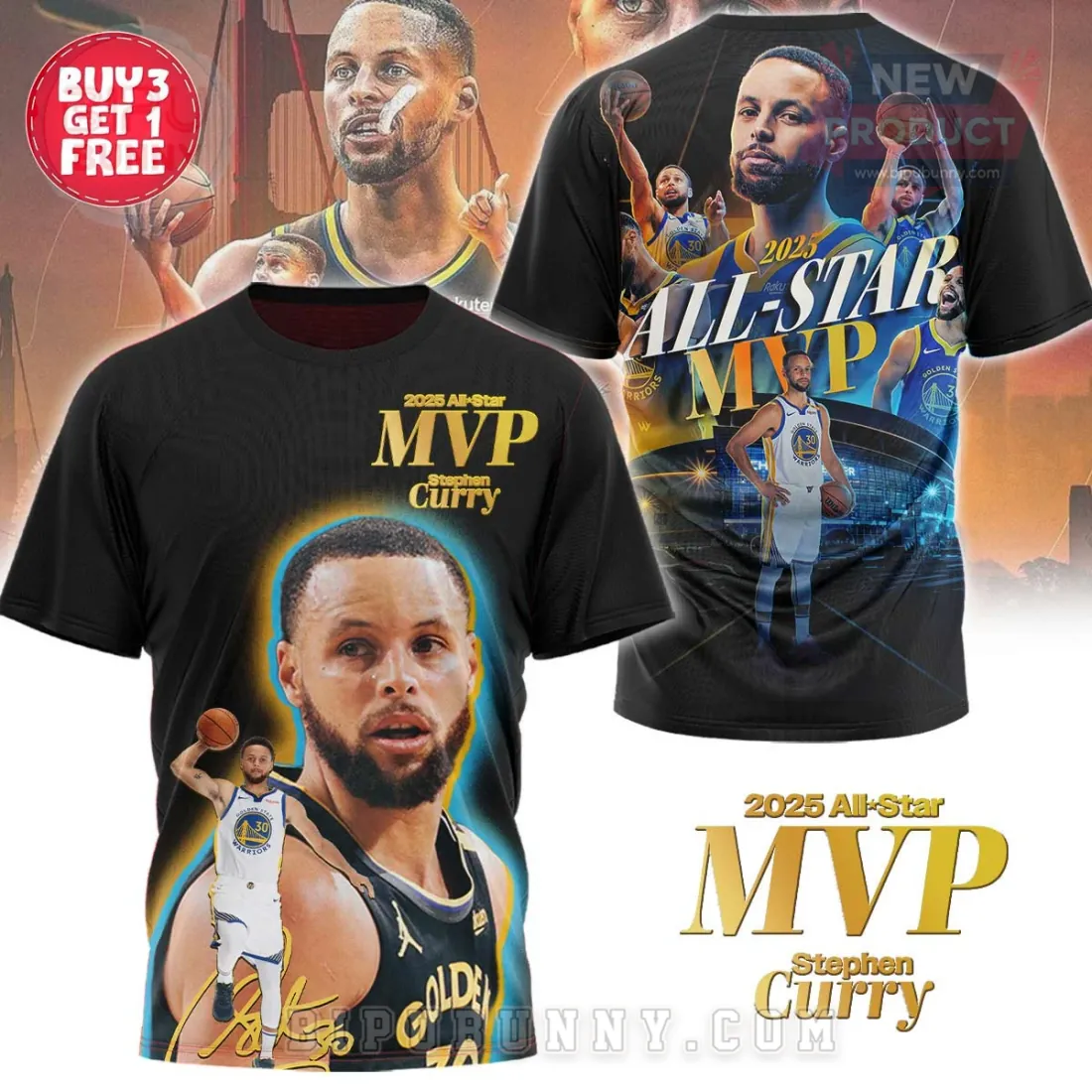Stephen Curry 2025 All-Star MVP Golden State Warriors 3D T-Shirt Stephen Curry 2025 All-Star MVP Golden State Warriors 3D T-Shirt