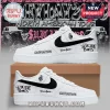 White sneakers with black swoosh and custom graphics for Suicide Boys, Greyday 2023 tour, a skull, and a personalized name!