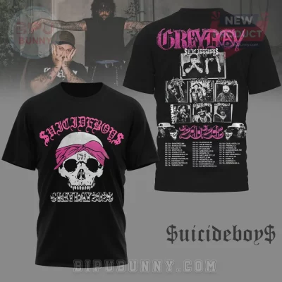 Suicideboys G59 Grey Day 2023 Tour Skull Pink Bandana Music T-Shirt