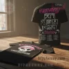 Black Goth band tour shirt with pink GREYDAY SUICIDEBOYS 2023 text, skull graphic, band photos, and concert dates!