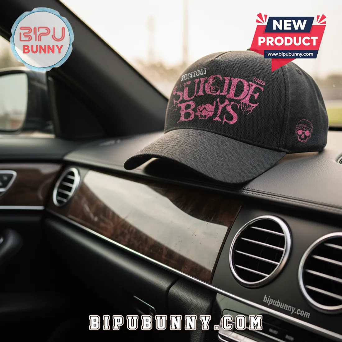 Suicideboys GREYDAY Pink Skull Logo Tour Merch Black Baseball Cap