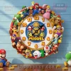 Colorful Super Mario Bros character wall clock! White face, bold yellow numbers, blue gear center, with 'MIGUEL' text!