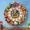 Bright Super Mario Bros wall clock; 3D character figures; red, blue, yellow, green colors; gold numbers; 'MIGUEL' text!