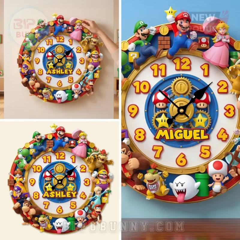 Super Mario Bros. Nintendo Personalized 3D Character Wall Clock ...