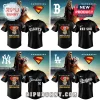 Black baseball jersey with Supergirl logo, a white dog, and text 'WATCH OUT UNIVERSE' with various MLB team logos!