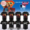 Supergirl graphic print black baseball jersey with MLB team logos for Yankees, Dodgers, Red Sox, and Giants!
