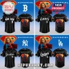 Black baseball jerseys with MLB team logos and a large Supergirl graphic on the back with the text SUPERGIRL!