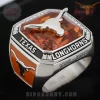 Silver championship ring, orange faceted stone, silver longhorn head, TEXAS LONGHORNS, 1893-2026 text, clear stones, orange enamel longhorn logo!