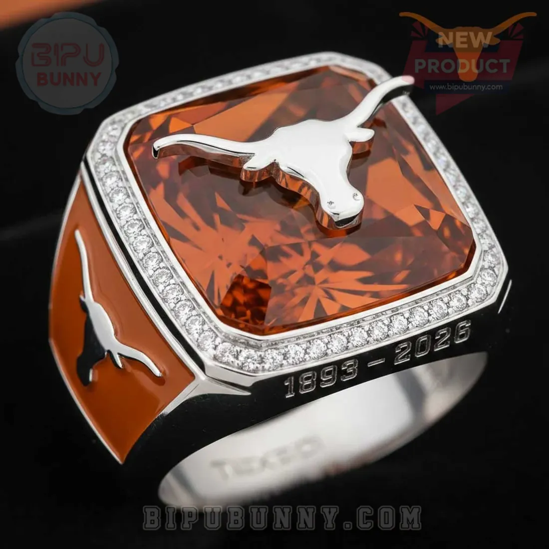 Texas Longhorns 1893-2026 Luxury Commemorative Orange Gemstone Diamond Ring Texas Longhorns 1893-2026 Luxury Commemorative Orange Gemstone Diamond Ring