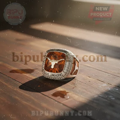 Texas Longhorns Commemorative Luxury Orange Gemstone Silver-Plated Ring