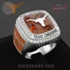 Silver-tone collegiate ring, faceted orange gemstone, white longhorn logo, clear crystal accents, 'TEXAS LONGHORNS 1893-2023' text!