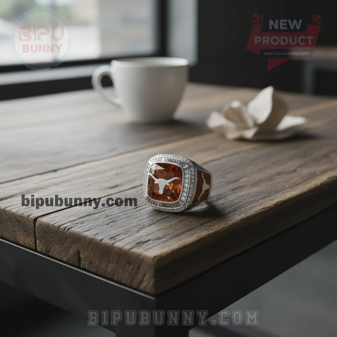 Texas Longhorns Commemorative Luxury Orange Gemstone Silver-Plated Ring