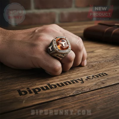Texas Longhorns Premium Engraved Commemorative Fan Gemstone Ring