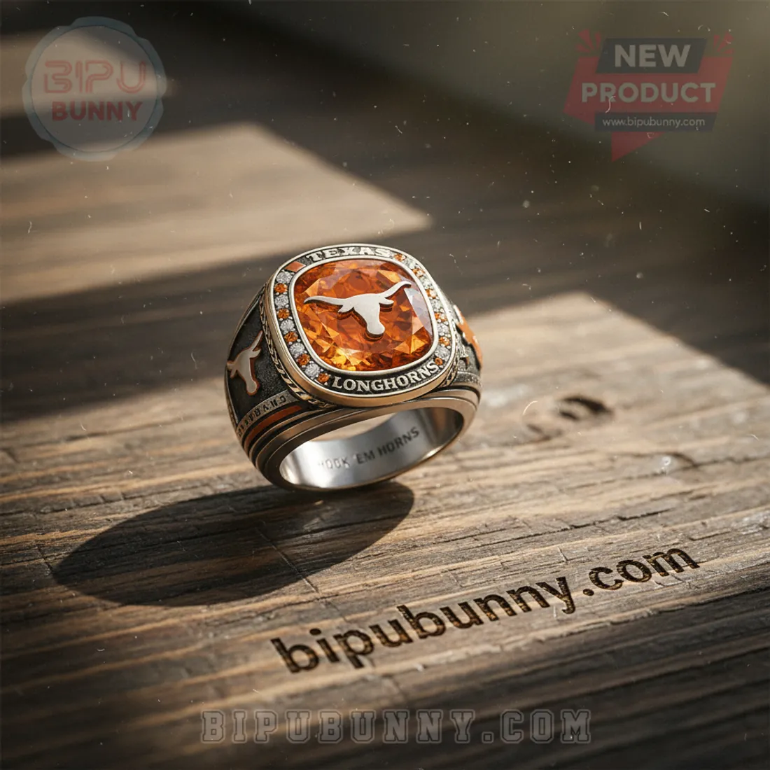 Texas Longhorns Premium Engraved Commemorative Fan Gemstone Ring Texas Longhorns Premium Engraved Commemorative Fan Gemstone Ring