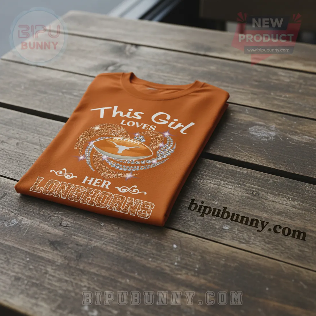 Texas Longhorns Women's Glitter Football Heart Game Day Fan T-Shirt