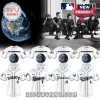 White baseball jersey with black text 'The Neighbourhood', planet Earth graphic, and various MLB team logos like Yankees and Dodgers!