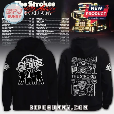 The Strokes Reality Awaits 2026 World Tour Black Graphic Hoodie