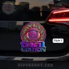 Psychedelic car decal with a vibrant multi-color eye and spiral iris, featuring 