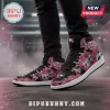 Pink and black high-top sneakers with a grunge collage print featuring text that reads Suicide Boys and various monochrome images!