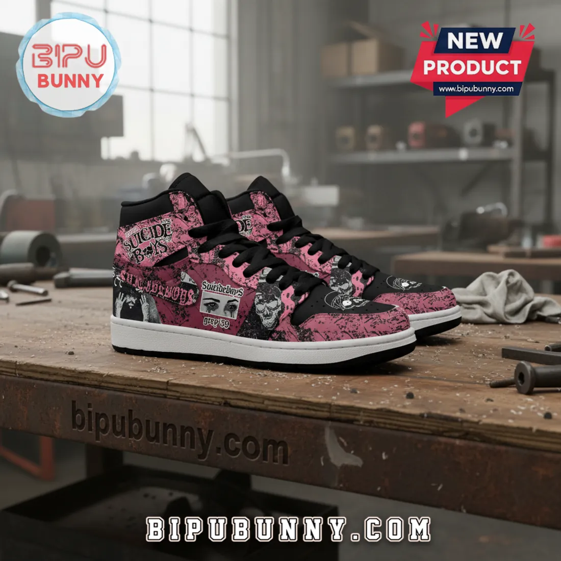 $uicideboy$ GREYDAY 2023 Pink Grunge Skulls Fan High-Top Sneakers