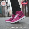 Custom pink high-top sneakers with black swoosh and 