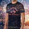 Patriotic Disney castle t-shirt with US flag print, red white blue fireworks, Walt Disney script!