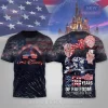 Dark patriotic Disney fireworks all-over print shirt! Features American flag castle, 'Walt Disney', Mickey, Donald, Goofy, and '250 YEARS OF FREEDOM' text!