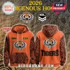 Custom orange Wests Tigers NRL Indigenous hoodie with black dot art and TIGERS text on the back!